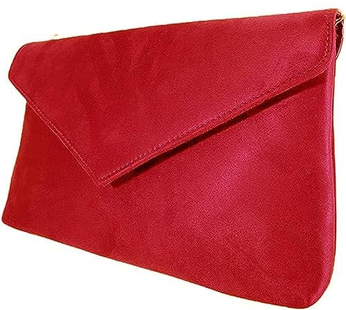 Leah Ward Women's Faux Leather/Faux Suede Leather Clutch Bag Wedding Party Evening Purse Handbags (RED)
