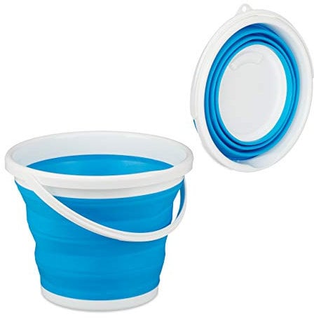 Relaxdays Faltbarer Eimer, 10 l Putzeimer, platzsparend zusammenklappbar, Falteimer für Haus, Auto und Camping, blau, 1 Stück