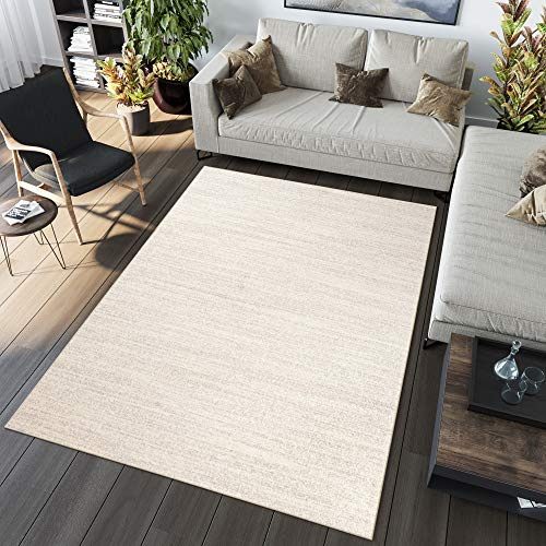 TAPISO Sari Teppich Kurzflor Creme Sand Streifen 160 x 220 cm | 100% Polypropylen, 10 mm Florhöhe, gewebt