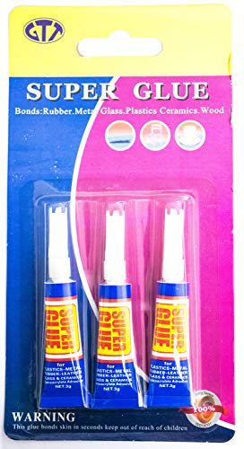 Super Glue Tubes 3g - 3 Pack Quick Dry Extra Strong Adhesive for instant Repair Plastic Rubber Wood Glass Leather DIY Craft Transparent Glue