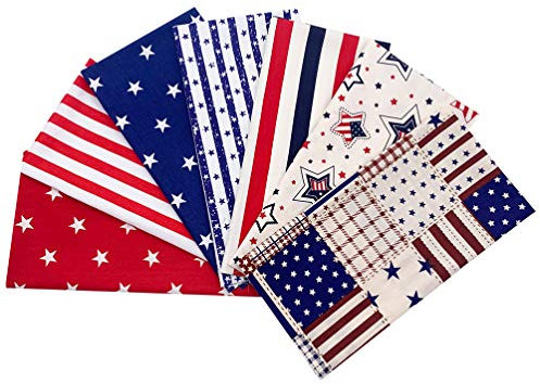 ABOOFAN 7 Stück Nähstoffe Baumwollstoff USA Flagge Bedruckte Stoff Quadrate Patchwork Stoffbündel Stoffpaket für DIY Basteln Kunsthandwerk Nähen Mundschutz Scrapbooking Verpackung 50x50cm