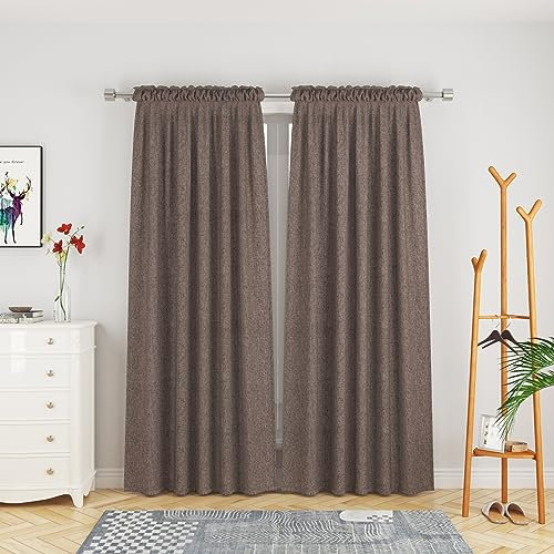 UPOPO Braune Vorhänge für Küche, Leinen, strukturiert, 213,4 cm Länge, Wohnzimmer, Trennwand, Schlafzimmer, Sichtschutz, halbtransparent, Schiebetür, Kellerfenster, Behandlungsvorhang, 2 Paneele,
