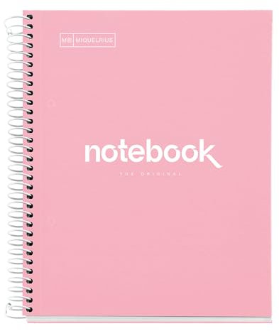 Miquelrius - Notizbuch A5 Punkte Notebook, 1 farbiger Streifen, 80 Blatt liniert mit Punkten (Dots), Papier 90 g/m² mikroperforiert mit 2 Bohrungen für 2 Ringe, Einband aus Karton, Farbe Rosa