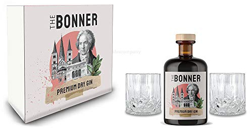 The Bonner Geschenkset - The Bonner Premium Dry Gin 0,5l (41% Vol) + 2x Tumbler Glas in Kristall Optik - [Enthält Sulfite]