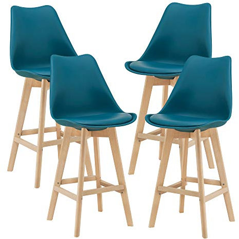 [en.casa] Barhocker 4er Set Barstuhl mit Rückenlehne Bistrohocker Set 4 Teilig Tresenhocker auf Buche-Gestell Türkis