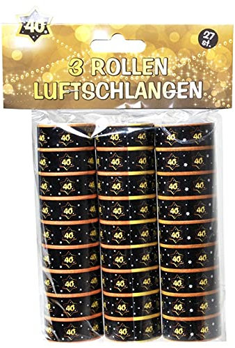 Schnooridoo 40. Geburtstag Party Zubehör 31 Sorten Konfetti Luftschlangen Ballons Banner Servietten (Luftschlangen 40, schwarz/gold, 3-tlg.)