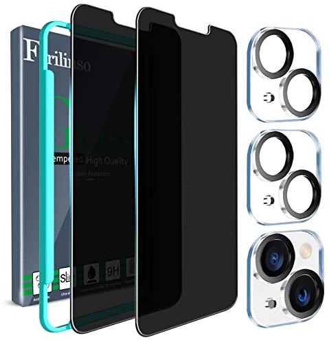 Ferilinso [5-in-1] Schutzfolie für iPhone 14 & iPhone 13 Panzer Schutz Glas Sichtschutz Privacy Zubehör 2 Stück Panzerfolie Displayschutz 2 Stück Kameraschutz Camera Screen Protector