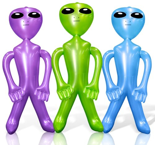Novelty Place 32'' Jumbo Inflatable Alien 3 Packs - Alien Inflate Toy for Kids and Children - Halloween Birthday Themed Party Decoration (Green, Blue and Purple)