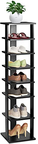 RELAX4LIFE Schuhregal mit 8 Ebenen, Schuhständer aus Holz, multifunktionale Schuhablage, Schuh-Organizer schmal, Schuhhalter freistehend & platzsparend, für Halle & Wohnzimmer & Schlafzimmer (Schwarz)