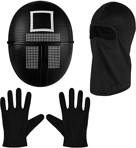 Balinco The Game Maske + Sturmhaube + schwarze Handschuhe + 1x Spielkarte für Halloween, Fasching & Karneval als Kostüm für Herren & Damen (Viereck)