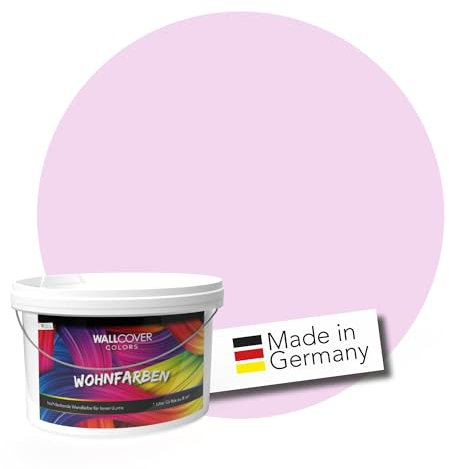 WALLCOVER hochwertige Wandfarbe für Innen | Violett Pastell | 1L für 8m² | Hochdeckende Innenfarbe (Klasse 1) in Blassviolett Matt | Profi Qualität aus Deutschland