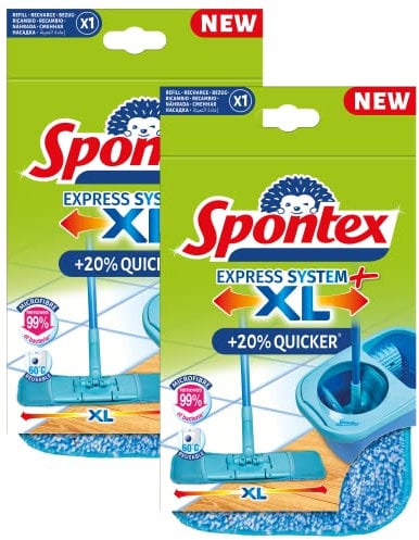 Spontex - Lot de 2 Recharges Express System+ XL - Serpillière Microfibre XL pour Kit Balai Plat - Bleu