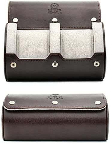 Mirage, Reiseetui für 2 Uhren für Herren, Uhrenrolle als Geschenk und Accessoire, braun/elfenbein, veganes Leder