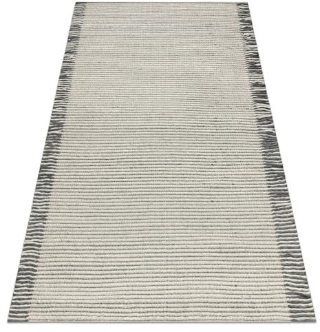 rugsx Wollteppich TAHAR 99003F Creme/grau, handgewebt Teppich für Wohnzimmer, Schlafzimmer, Linien, Fransen 120x180 cm