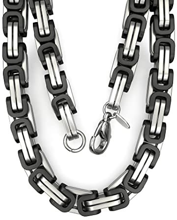 Fly Style Byzantiner Königskette Schwarz+Silber Edelstahl - Halskette Herren ionen-plattierte Kette
