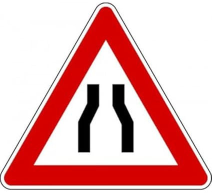 CARTELLO IN LAMIERA SCATOLATA TRIANGOLO lato 90cm - strettoia simmetrica pericolo - SEGNALE CATARIFRAGENTE CLASSE 1 O 2 (a nido d'ape) (CARTELLO CLASSE 1)