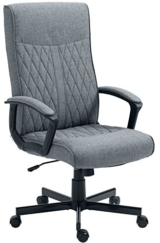 Vinsetto High Back Home Office Chair, Linen Fabric Computer Chair, Swivel Desk Chair with Adjustable Height for Living Room, Bedroom, Study, Dark Grey