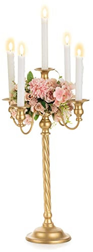 Nuptio Kandelaber Kerzenständer Gold: 53cm Vintage Metall Kandelaber für Tisch Tafelaufsatz Candleardra Antique kerzenleuchter, Hochzeit Empfang Geburtstag Jubiläum Urlaub Kamin Dekoration