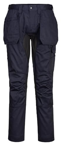Portwest CD883 WX2 Eco Stretch Holster Trousers Polyester Knee Pad Pockets | Navy, 28 Waist, UPF 40, EN 14404, Slim Fit, Durable Polycotton Fabric, 7% Elastane, Zip Closure, Hammer Loop, Workwear