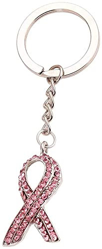 Porte-clés avec ruban rose pour cancer du sein et autres pierres précieuses, conforme à l'image., M