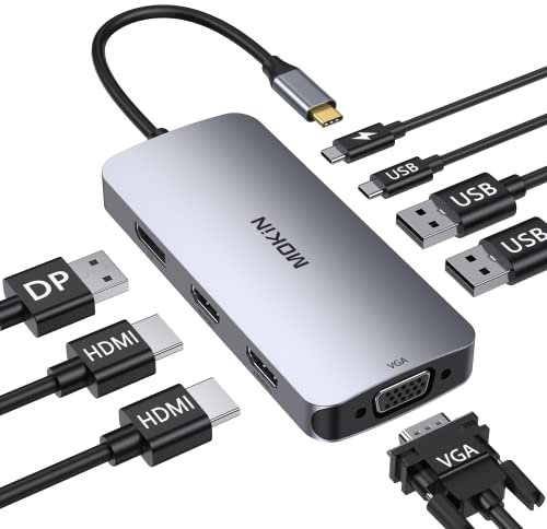 MOKiN USB C Docking Station Dual HDMI Monitor Adapter, USB C Hub 3 Monitoradapter mit Dual HDMI, Displayport, VGA, 100W PD Laden, 2USB A 2.0, USB C 2.0 Ports Adapter für Dell XPS, HP, Lenovo, etc