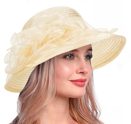 Vintage Organza-Hut für Damen, Sommer-Sonnenhut, modische Glocke, Bowler-Fascinator, gelb, Medium