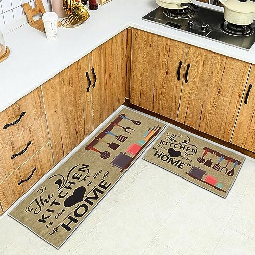 HSGLGNA Alfombra de Cocina, 2 Piezas, Antideslizante, Lavable, para Cocina, Pasillo, Sala de Estar, Dormitorio, baño (Estilo H, 43x75+43x150cm)
