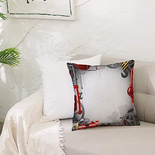 Kissenbezug Polyester Zierkissenbezug,Industrial Engineering Themed Gears Hebel und Meter Schornstein Hebekran, Orange Grey,Dekorativen Kissenhüllen Weiches Kissen für Sofa Couch Schlafzimmer 50x50 cm