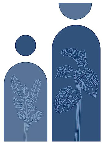 SUPERDANT Bleu Boho Style Sticker Mural Arches Mostera Sticker Mural avec Feuilles de Bananier Feuilles de Tortue Peler et Coller Décoration Murale pour Tête de Lit Chambre à Coucher Bureau Maison