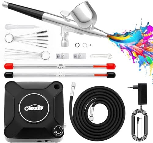 Oasser Airbrush Compressor Kit 36PSI, Dual Action Airbrush Suit 0.2 0.3 0.5 mm Nozzle for Model, Tattoo, Makeup, Cake