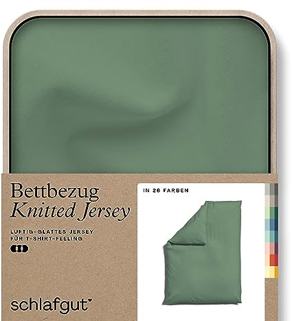 schlafgut Knitted Jersey – Bettbezug 155 x 220 cm, Green Mid, Bio-Baumwolle mit Elasthan, verdeckter Reißverschluss, umweltfreundlich, weich und pflegeleicht, hergestellt in Grün