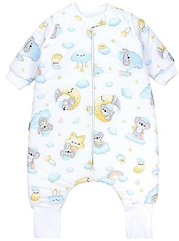 TupTam Baby Schlafsack mit Beinen und Ärmeln OEKO-TEX zertifizierte Materialien, Winterschlafsack 2,5 TOG Unisex, Farbe: Schlafender Koala Blau Gelb, Größe: 92-98
