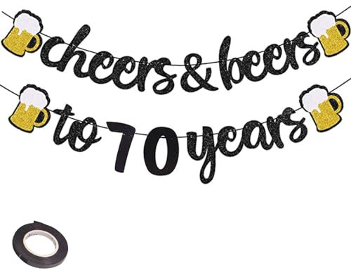 ENLACE 70. Geburtstag Girlande Glitzerbanner 70 Geburtstag Deko,Cheers to 70 Years Schwarz Gold Geburtstaggirlande,Geburtstagsdeko 70 Jahre Mann Frauen,Deko 70 Geburtstag Tischdeko
