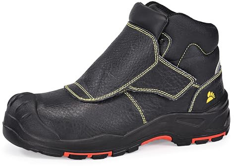 SAFETOE Saldatura Stivali da Lavoro Stivali da Lavoro -M-8387 S3 ESD Pelle Bovina Saldatore Scarpe di Sicurezza 300 ℃ Scintilla di Calore Resistente Punto e Pizzo Protettivo Copertura Gomma Suola