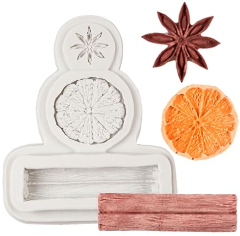 QDMOLDS Molde de silicona para especias de invierno, rebanada de limón, estrella, anís, mandarina, cáscara de fondant, moldes para decoración de pasteles, chocolate, cupcakes, caramelo, arcilla