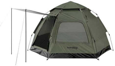 IDOOGEN Instant-Zelt, Campingzelt für 4 Personen, 2 Netzfenster und 2 Türen, sechseckiges Design, einfach aufzubauen, Pop-Up-Zelt mit Vorraum und Regenfliege, ideal für Familiencamp, Autoreisen,