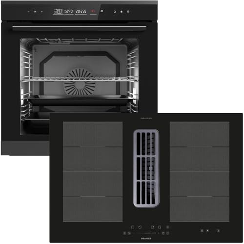 Oranier Einbau-Backofen Set Pyrolyse EBP820 autark - 14 Funktionen & Flächen-Induktion 80 cm mit Kochfeldabzug KFA590-4 Kochzonen & Slider-Steuerung