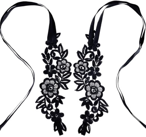 craspire 2 paires Sexy Dentelle Broderie Bracelet de Cheville avec Anneau D'Orteil Floral Pieds Nus Sandales Pied Bijoux Noir pour Mariage Bal Fête Nuptiale Plage Bijoux Femme Fille