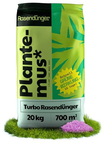 PLANTEMUS Fertilizante Césped Verde Efecto Turbo Nitrogenado en 15 días - Abono de microcristales Ultrasolubles, Tecnología Alemana, 20 KG, 700 m²