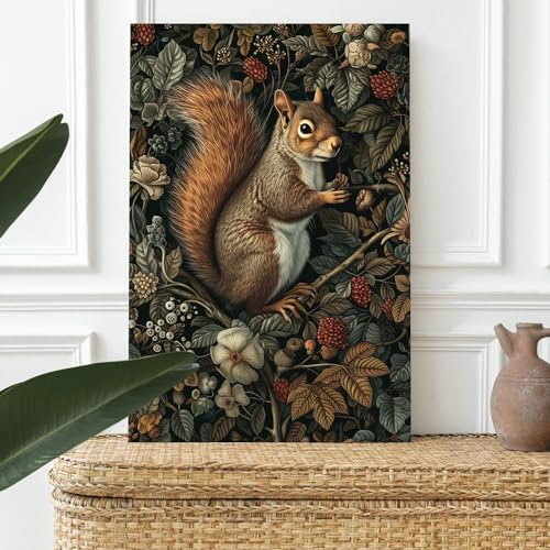 Fchen art William Morris Vintage-Poster, botanische Pflanze, Wandkunst, Eichhörnchen, ästhetische Bilder, dunkle akademische Dekoration, viktorianische Gothic-Eichhörnchen, Dekoration,