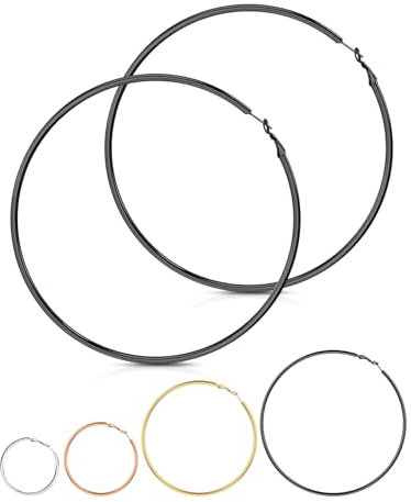 Ohrringe Silber Creolen Edelstahl Damen Schwarz Klein 40 mm Ohrringe für Mädchen 2mm Dünn