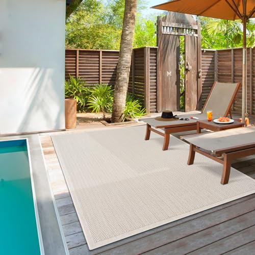 the carpet Lagos robuster Outdoor Teppich, modern, Wetterfest & UV-beständig, für Balkon, Terrasse und Wintergarten, Aber auch für die Küche geeignet, flachgewebt, Creme 2, 80 x 150 cm