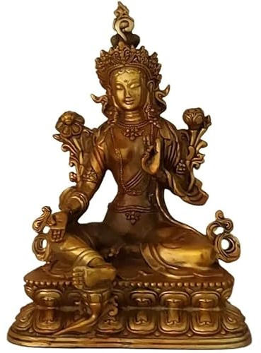 VhoMes Vintage Buddhismus Bronze Grüne Tara Gott Göttin Kwan-Yin Buddha Statue Figuren