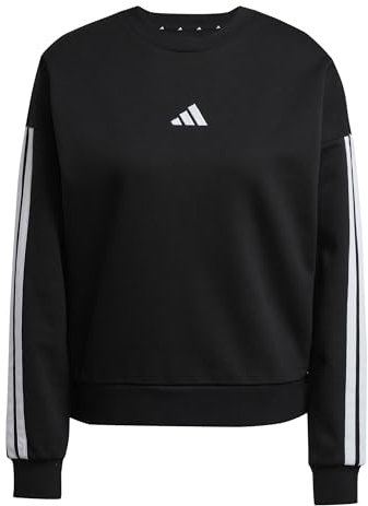 adidas Donna Essentials 3-Stripes Fleece Sweatshirt, Black/White, S