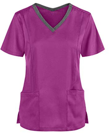 Kasacks Damen Pflege - Schlupfkasack Damen Kurzarm Kasack Berufskleidung T Shirt V Ausschnitt Tops mit Tasche Medizinische Krankenpflege Altenpflege Pflegekasack Schlupf-Kasack Oberteile