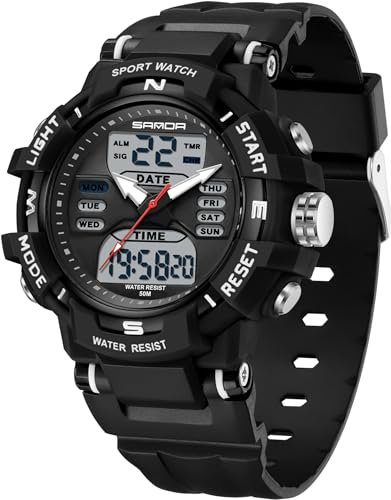 findtime Digitale Armbanduhr Kinder Digitaluhr Damen Uhr 5ATM Wasserdicht Kinder Uhren für Jungs Mädchen mit Wecker Kalender Coutdown LED Stoppuhr 12/24H Analog Digital Sportuhr Militär Kids Watch