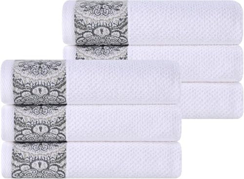 Superior Medallion Baumwoll-Handtücher, saugfähig, strukturiertes Jacquard-Design, schnell trocknend, Dusche, Spa, Küchengrundlagen, Badezimmer-Essentials, mittelschwere Handtücher, 6er-Pack, 6er-Set,