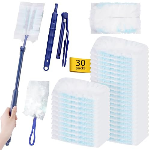 30 Piezas Plumero Duster Kit con 1 Asa para Polvo, Repuesto para Colector de Polvo Electrostático, Imanes para Polvo, Atrapapolvo para Polvo la Suciedad