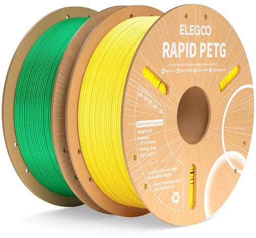ELEGOO Rapid PETG Filament 1.75mm Gelb Grün 2KG, High Speed 30-600mm/s 3D Drucker Filament Maßgenauigkeit +/- 0.02 mm, 2 Stück 1kg Pappspule(2.2lbs) Passend für die meisten FDM 3D Drucker