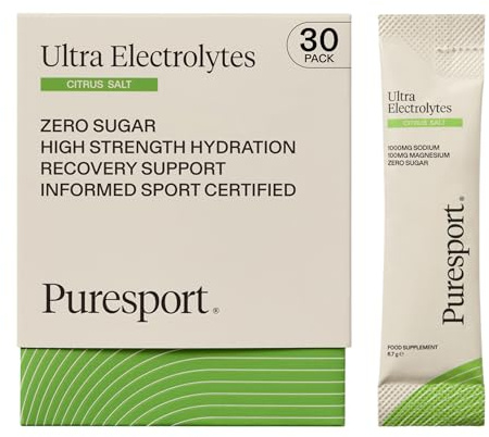 Puresport Ultra Electrolytes Hydration Citrus Salt (30 Pack), High Performance Sugar-Free Electrolytes Powder, 1000mg Sodium, Optimise Hydration & Support Muscles, Travel-Friendly Format | 1000mg Sodium, Hydration drink mix, keto & vegan friendly, zero calories, before, during & after workout, travel-friendly